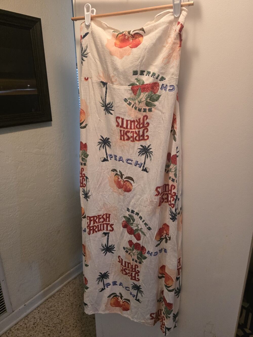 Paper Heart Dress Womens Large White Fruit Print Sundress Strapless Maxi Linen